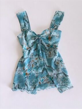 Tailor Vintage Y2K Fairycore Paisley Babydoll
Top Aqua Blue 🦋